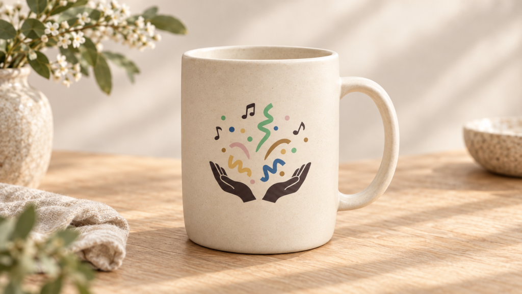Pixel Medien Portfolio Begegnung mit Klang Logo Tasse